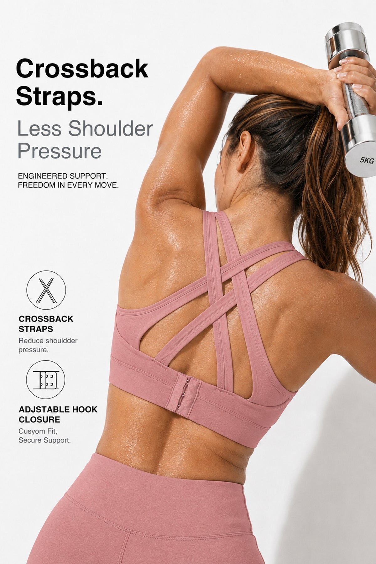 Power Cross Back gepolsterter Lauf-BH | Sport-BH mit starkem Halt für Damen