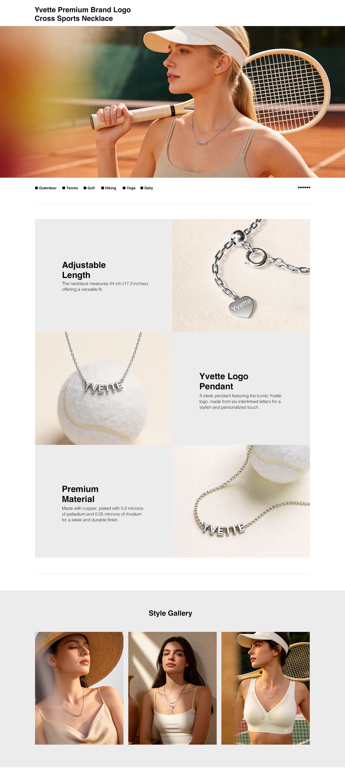 Yvette Premium Brand Logo Cross Sports Necklace