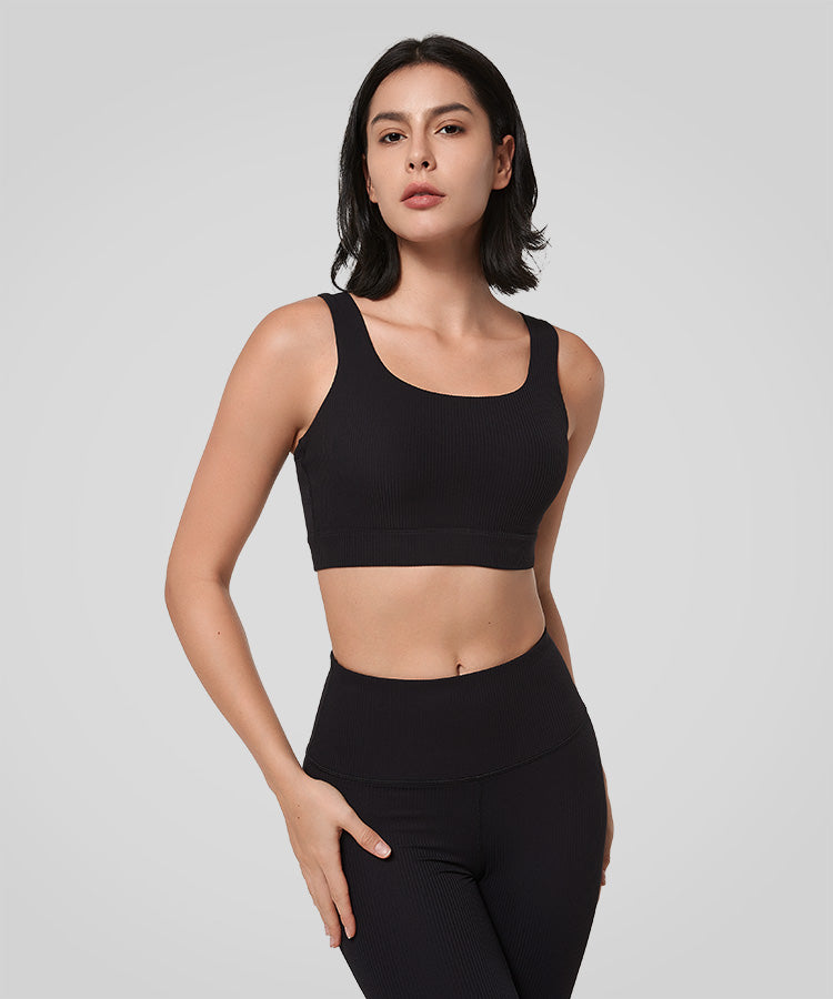 Shift™ Ribbed Deep U Back Padded Yoga Bra | Women's Light Support Sports Bra