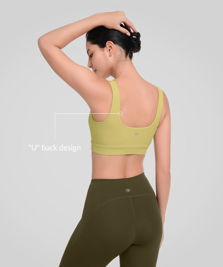 Shift™ Ribbed Deep U Back Padded Yoga Bra | Women's Light Support Sports Bra
