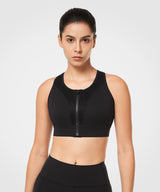 Hollow Back Front Zip Jacquard Padded Running Bra | Women's High Support Sports Bra