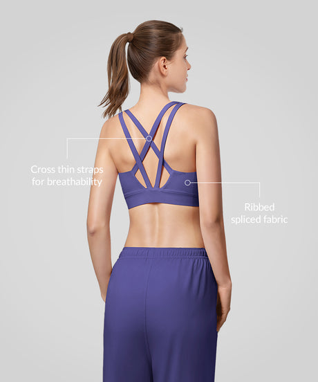 Shift™ Cross Thin Strap Ribbed Yoga Bra | Women's Light Support Sports Bra - image 2
