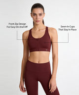Shift™ Front Zip Sewn-in Pads Racerback Running Bra | Women's High Support Sports Bra