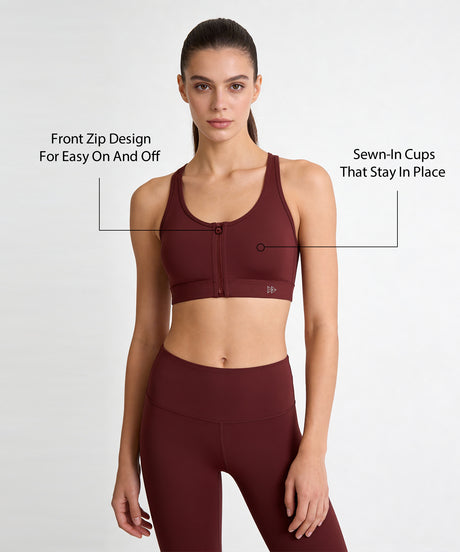 Shift™ Front Zip Sewn-in Pads Racerback Running Bra | Women's High Support Sports Bra - image 2