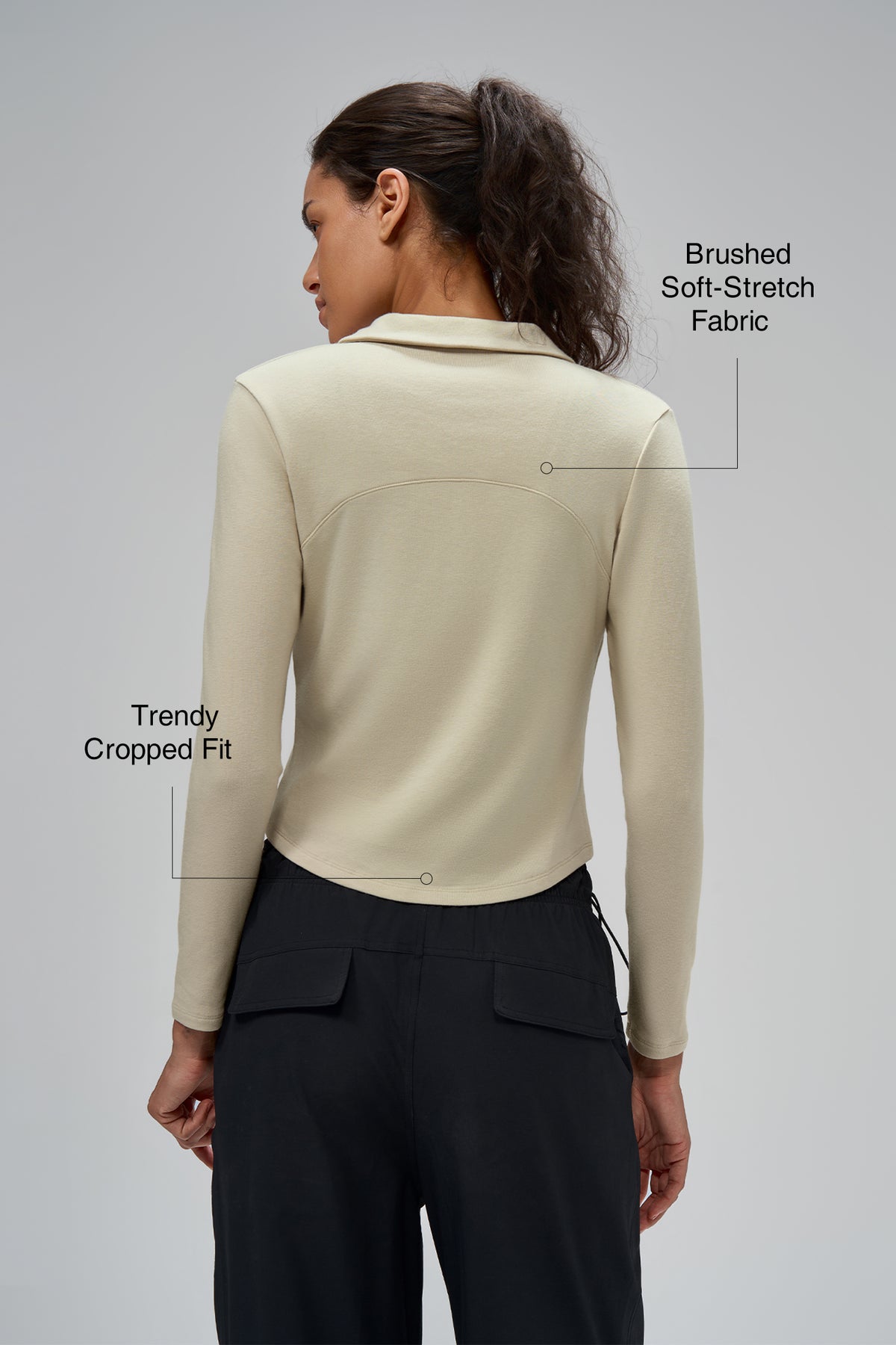 Anywhere™ Brushed Half-Zip Long Sleeve Crop Top | Women's Long Sleeve T-shirt