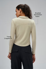 Anywhere™ Brushed Half-Zip Long Sleeve Crop Top | Women's Long Sleeve T-shirt