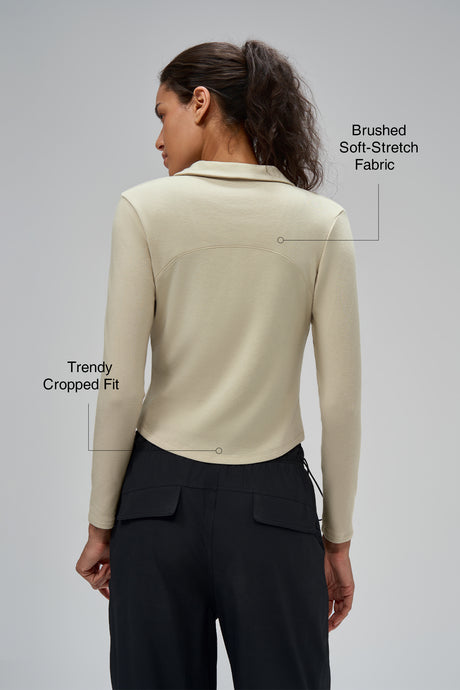 Anywhere™ Brushed Half-Zip Long Sleeve Crop Top | Women's Long Sleeve T-shirt - image 3
