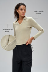 Anywhere™ Brushed Half-Zip Long Sleeve Crop Top | Women's Long Sleeve T-shirt