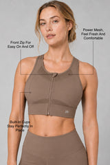 Sculpt™ Zip-Front Full-Back Mesh Racerback Sports Bra | High-Impact Support for Running, Gym & Training