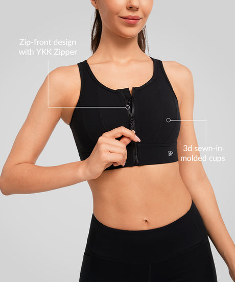 Echo™ Front Zip Perforated Solid Padded Running Bra | Women's High Support Sports Bra - image 3