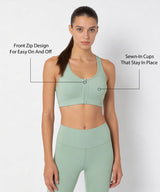 Shift™ Front Zip Sewn-in Pads Racerback Running Bra | Women's High Support Sports Bra