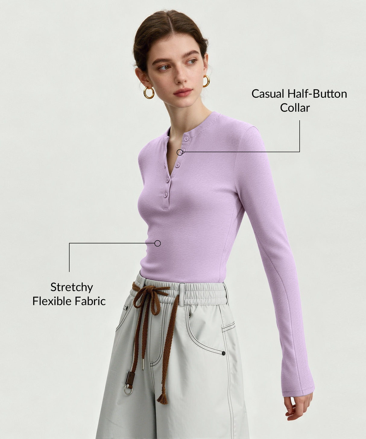 Anywhere™ Casual Half-Button Collar Long Sleeve Shirt | Women's Long Sleeve T-shirt