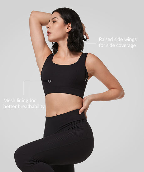 Shift™ Ribbed Deep U Back Padded Yoga Bra | Women's Light Support Sports Bra - image 4