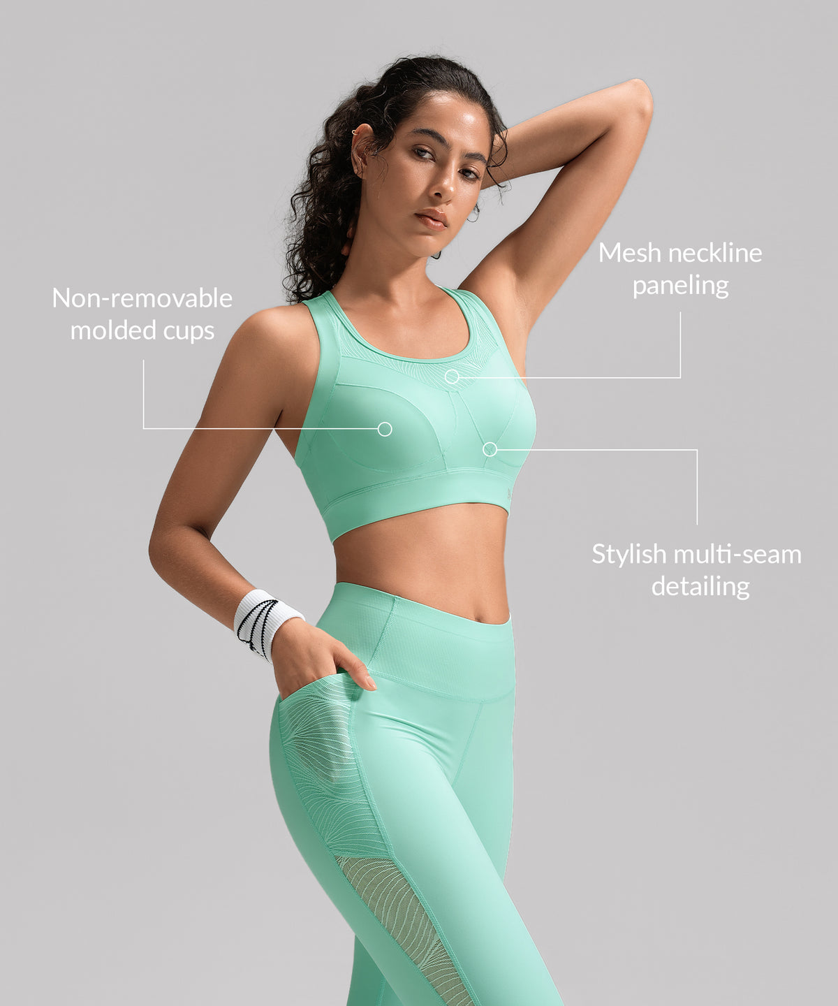 Reggiseno da corsa Power con scollo a rete multi-cucitura | Reggiseno sportivo ad alto sostegno da donna