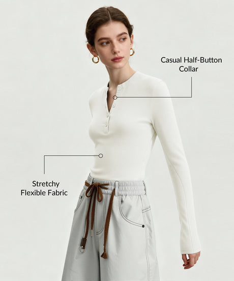 Anywhere™ Casual Half-Button Collar Long Sleeve Shirt | Women's Long Sleeve T-shirt - image 3