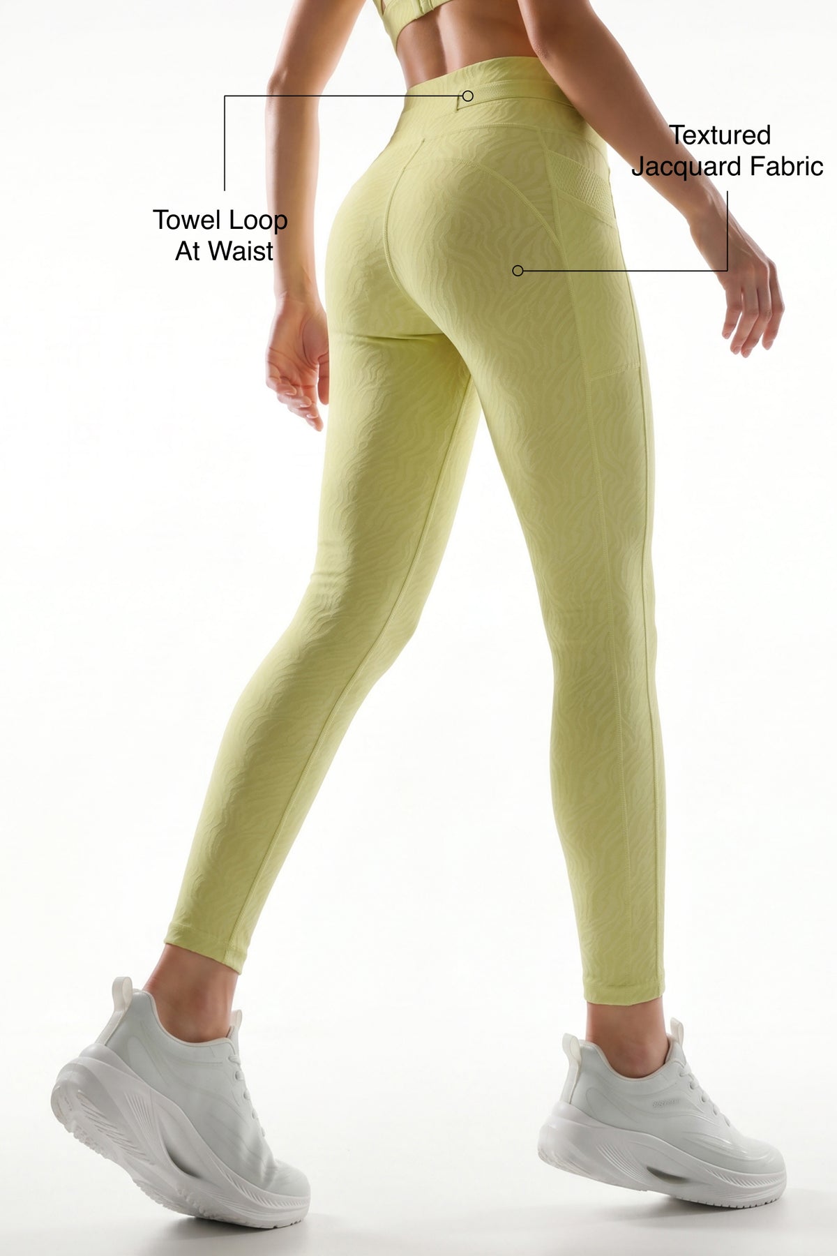 Yellow Textured High Impact Leggings With Pockets 25inches | High-Impact Support Best For Running, HIIT & Training
