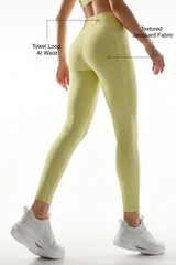 Yellow Textured High Impact Leggings With Pockets 25inches | High-Impact Support Best For Running, HIIT & Training