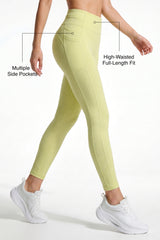 Yellow Textured High Impact Leggings With Pockets 25inches | High-Impact Support Best For Running, HIIT & Training