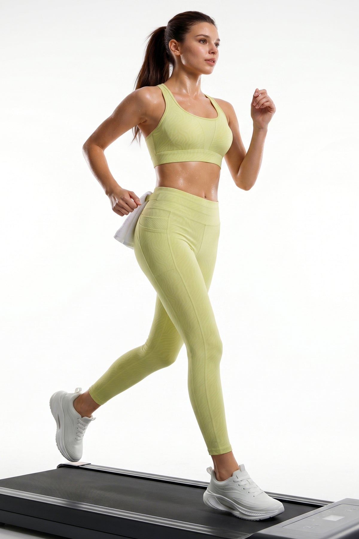 Yellow Textured High Impact Leggings With Pockets 25inches | High-Impact Support Best For Running, HIIT & Training