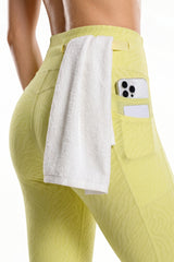Yellow Textured High Impact Leggings With Pockets 25inches | High-Impact Support Best For Running, HIIT & Training
