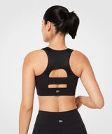 Hollow Back Front Zip Jacquard Padded Running Bra | Women's High Support Sports Bra