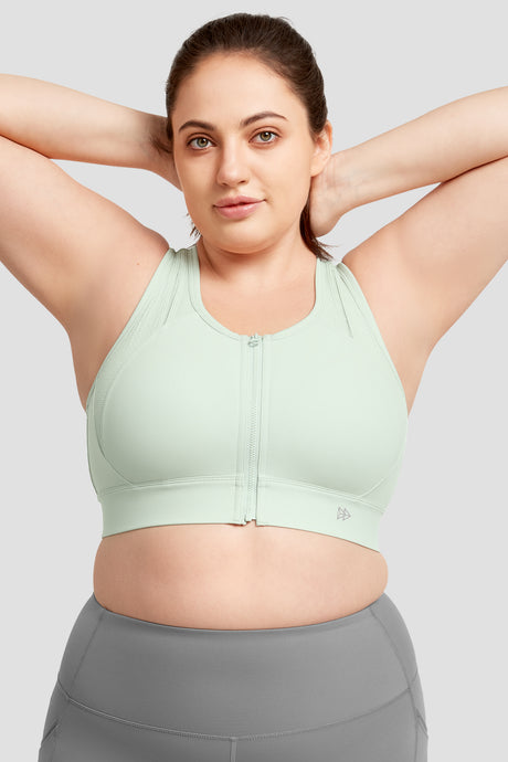 Sujetador deportivo Echo Jacquard con cremallera frontal perforada y acolchado | Sujetador deportivo de alta sujeción para mujer