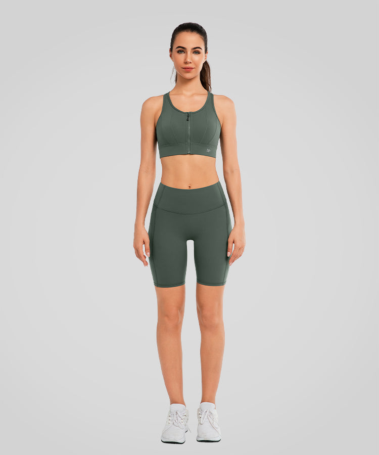 Echo™ Front Zip Perforated Solid Padded Running Bra | Women's High Support Sports Bra