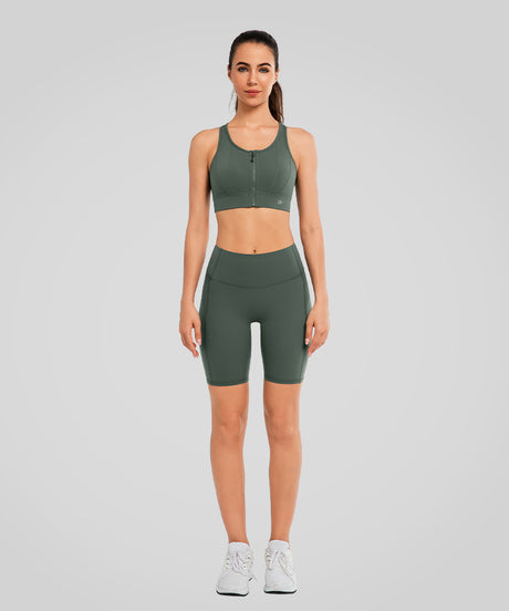 Echo™ Front Zip Perforated Solid Padded Running Bra | Women's High Support Sports Bra - image 5