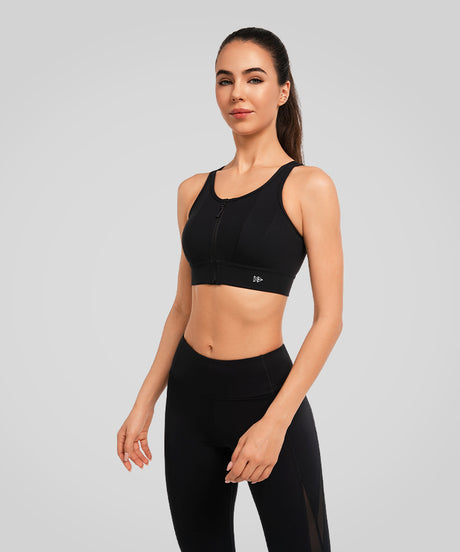 Echo™ Front Zip Perforated Solid Padded Running Bra | Women's High Support Sports Bra - image 5
