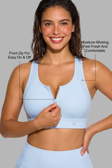 Power™ Zip-Front Mesh Racerback Sports Bra | High Support Best For Running, HIIT & Training