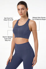 Echo™ Zip-Front Breathable Mesh Full-Coverage Sports Bra | High Support for Running, HIIT & Training