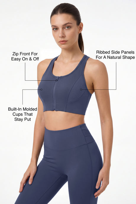 Echo™ Zip-Front Breathable Mesh Full-Coverage Sports Bra | High Support for Running, HIIT & Training - image 3