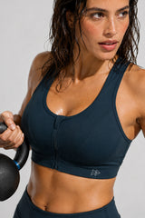 Enfold Zip Front Mesh Racerback Vadderad Löpar-BH | Sport-BH med Högt Stöd för Damer