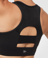 Hollow Back Front Zip Jacquard Padded Running Bra | Women's High Support Sports Bra