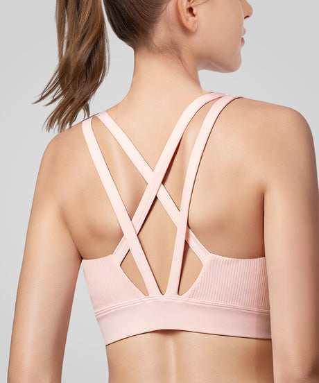 Shift™ Cross Thin Strap Ribbed Yoga Bra | Women's Light Support Sports Bra - image 6