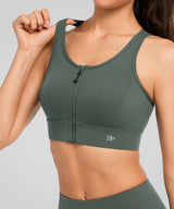 Echo™ Front Zip Perforated Solid Padded Running Bra | Women's High Support Sports Bra