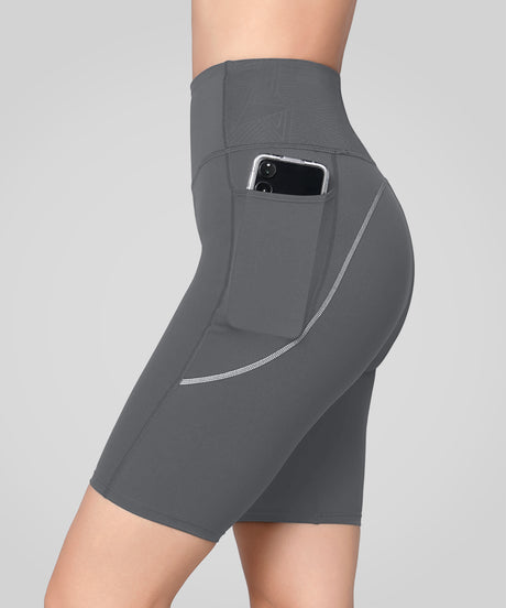 Echo™ Stretchy High Waist Shorts with Side Pockets 9‘’| Women's High Support Running Shorts