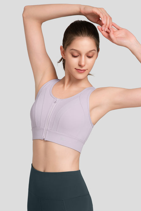 Echo™ Front Zip Perforated Breathable Padded Running Bra | Women's High Support Sports Bra - image 3