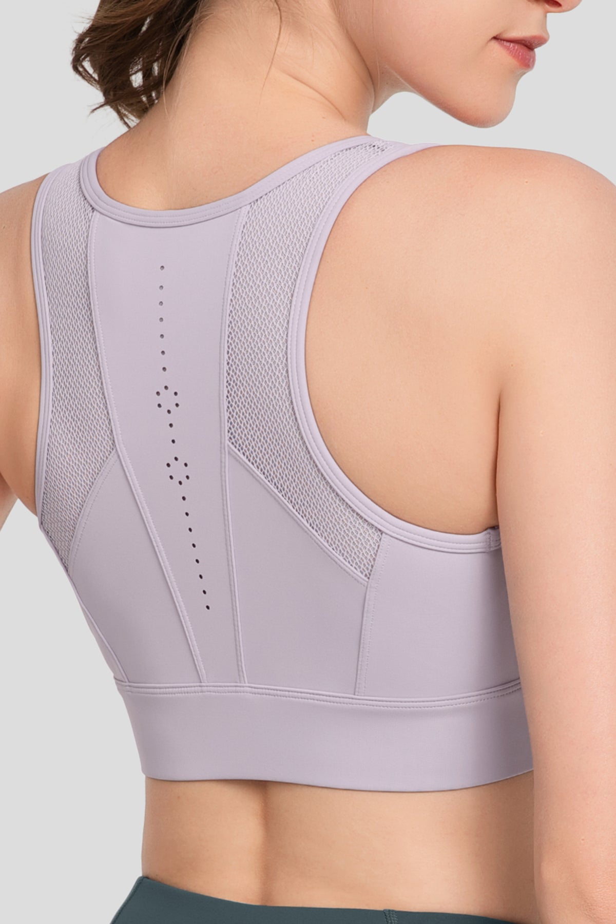 Reggiseno da corsa imbottito traspirante perforato con cerniera frontale Echo | Reggiseno sportivo ad alto sostegno da donna