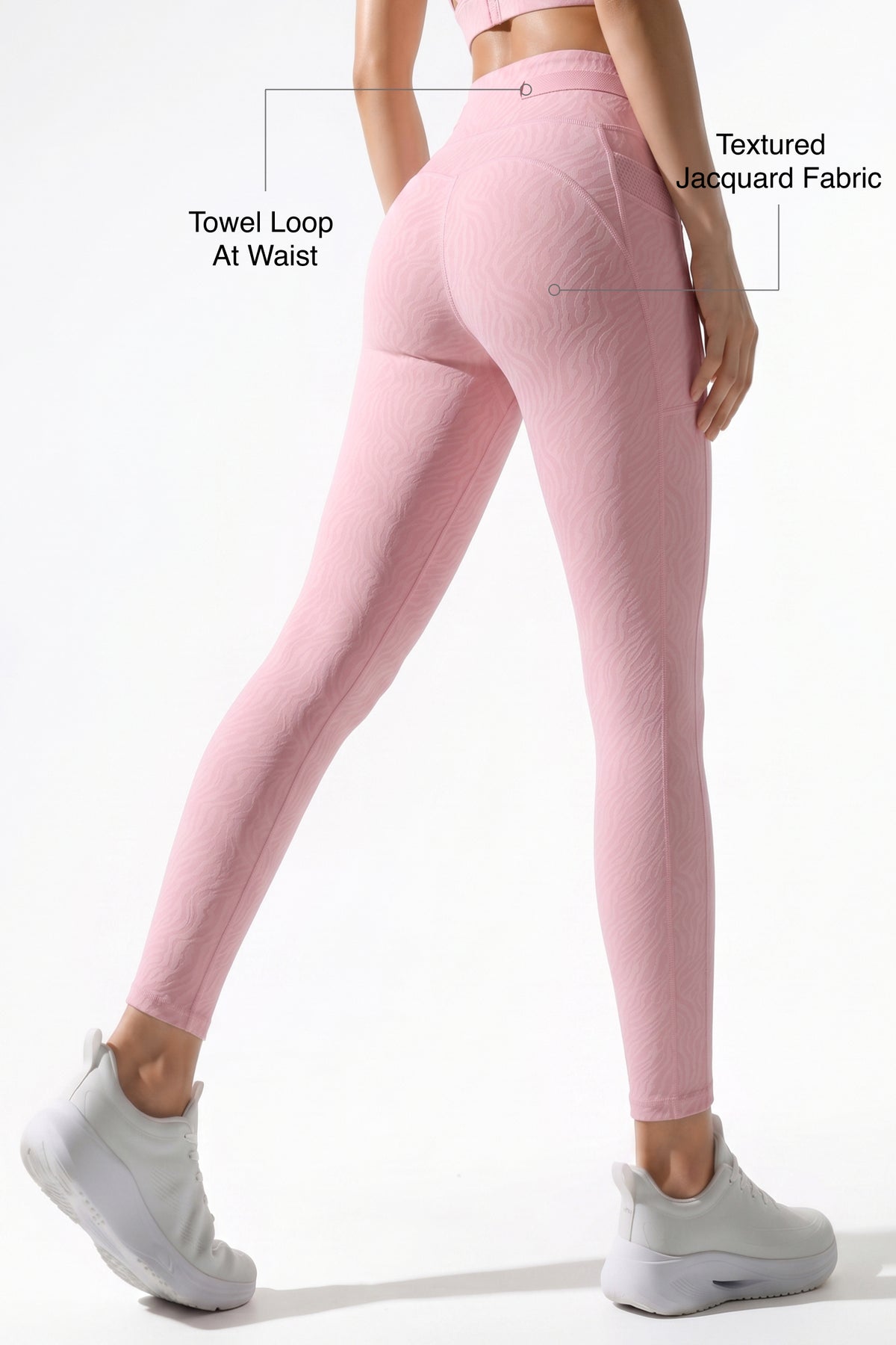 Pink Textured High Impact Leggings With Pockets 25 inches | High-Impact Support Best For Running, HIIT & Training