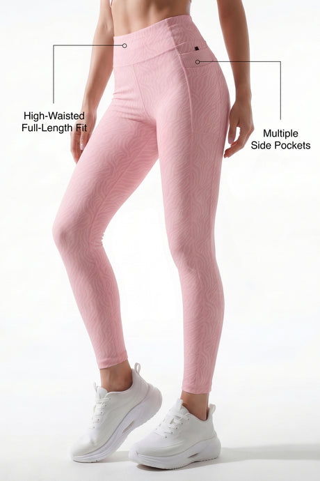 Pink Textured High Impact Leggings With Pockets 25 inches | High-Impact Support Best For Running, HIIT & Training - image 3