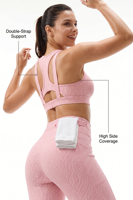 Power™ Racerback Double-Strap Jacquard Sports Bra | High-Impact Support with Full Coverage for Running, HIIT, Yoga & Training - image 3