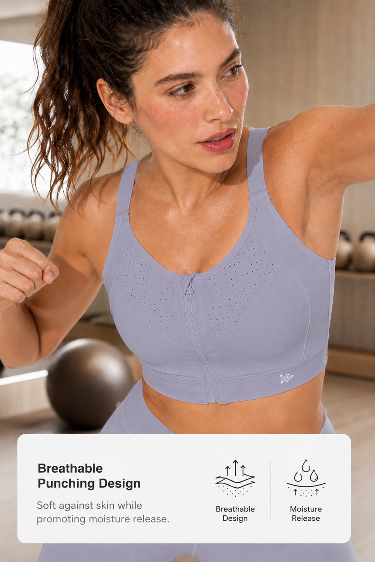 Reggiseno da corsa imbottito con spalline regolabili Power Zip | Reggiseno sportivo ad alto sostegno da donna