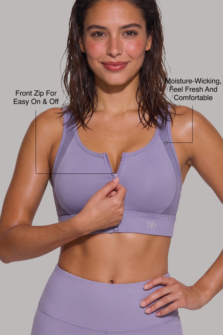 Power™ Zip-Front Mesh Racerback Sports Bra | High Support Best For Running, HIIT & Training