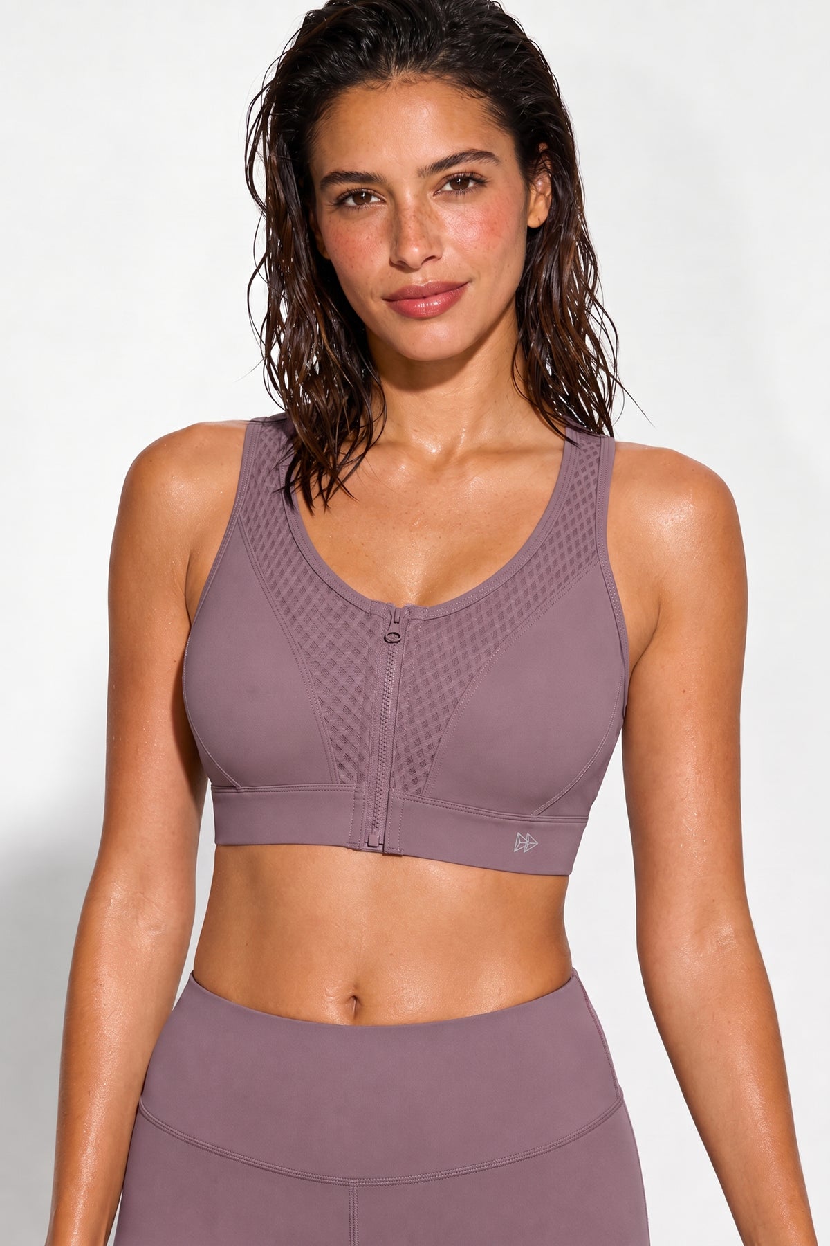 Power™ Grid Mesh Zip Front Sports Bra | Women's High Support Sports Bra