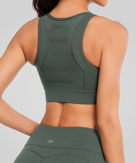 Echo™ Front Zip Perforated Solid Padded Running Bra | Women's High Support Sports Bra - image 7