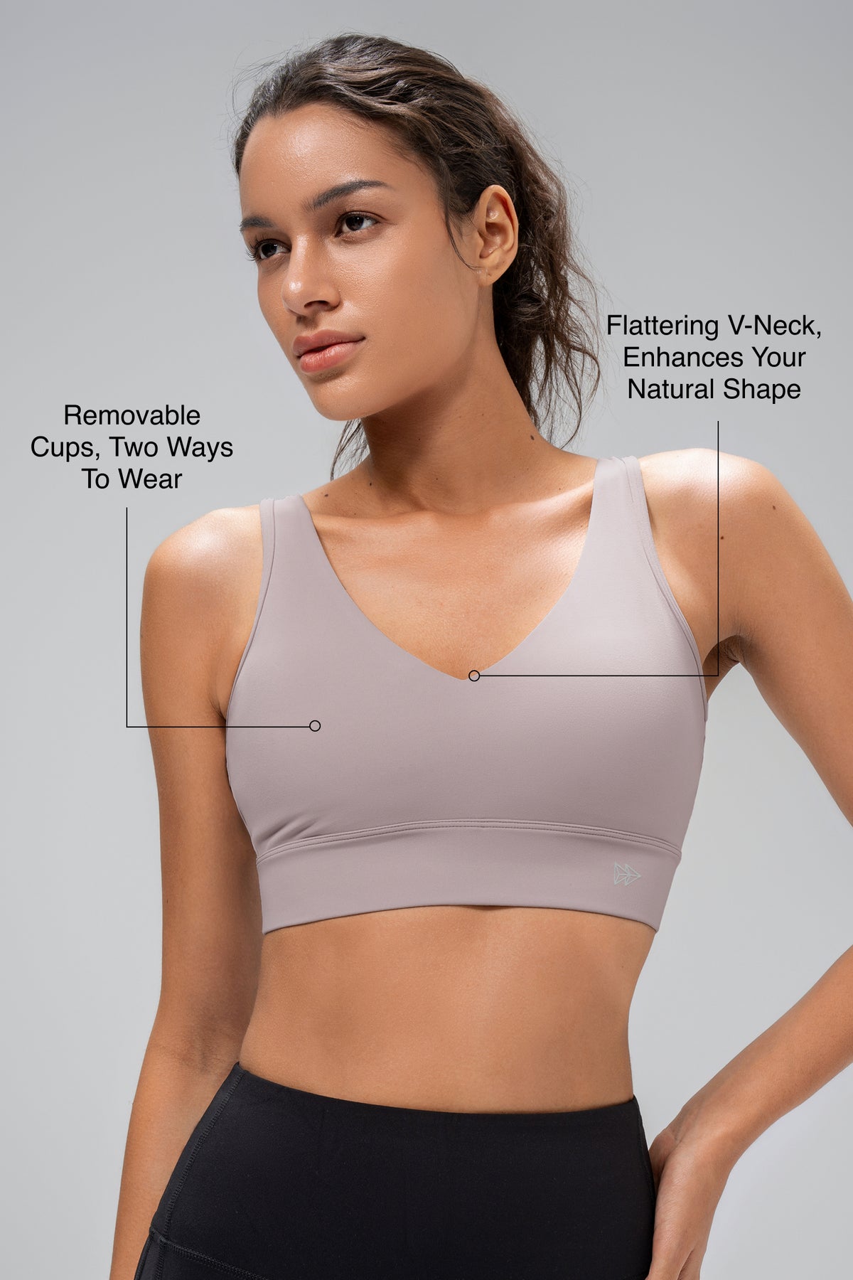 Anywhere™ Removable Cups V-Neck Soft Light Support Bra | Women's Light Support Sports Bra Best For Yoga, HIIT