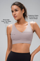 Anywhere™ Removable Cups V-Neck Soft Light Support Bra | Women's Light Support Sports Bra Best For Yoga, HIIT