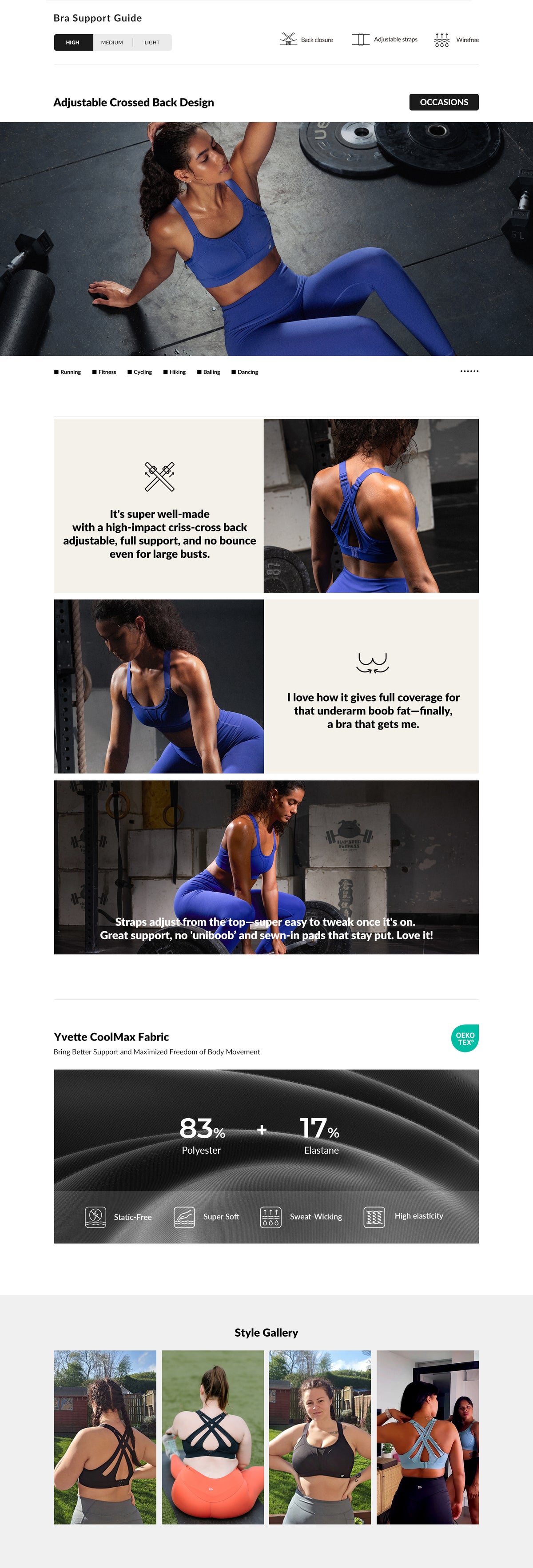 Power Adjustable Criss Cross gepolsterter Lauf-BH | Damen-Sport-BH mit starker Unterstützung (Übergröße)