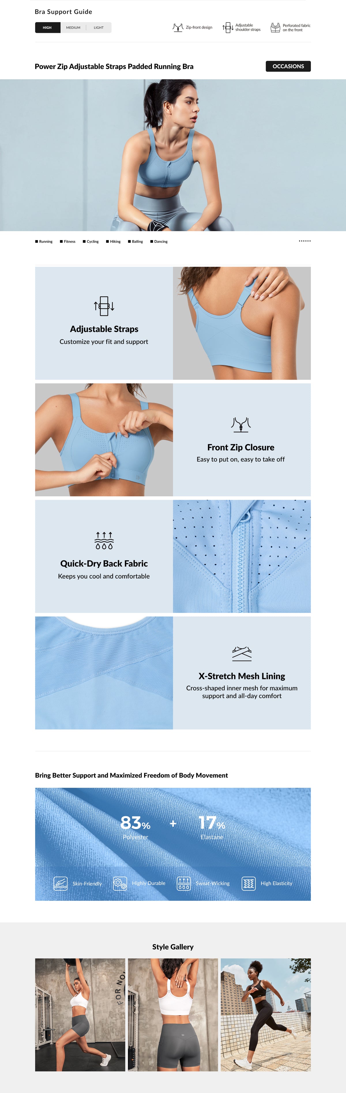 Power™ Soft Adjustable High-Support Mesh Running Bra | Women's High Support Sports Bra